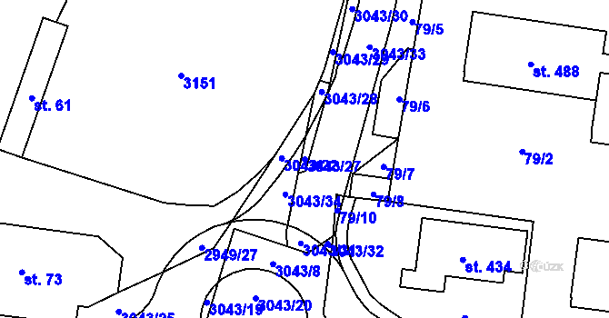Parcela st. 3043/27 v KÚ Bělá nad Radbuzou, Katastrální mapa