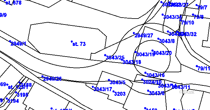 Parcela st. 3043/25 v KÚ Bělá nad Radbuzou, Katastrální mapa