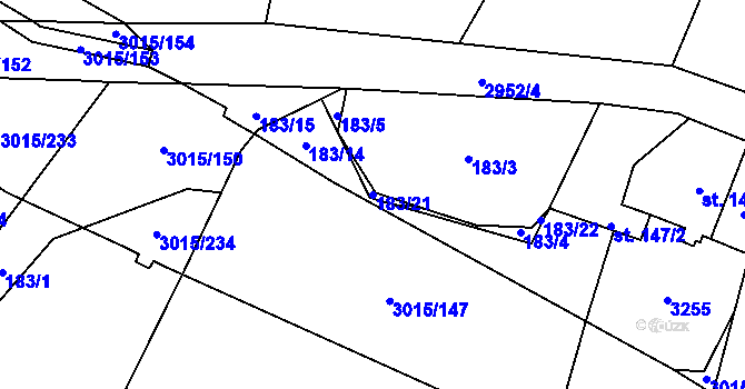Parcela st. 183/21 v KÚ Bělá nad Radbuzou, Katastrální mapa