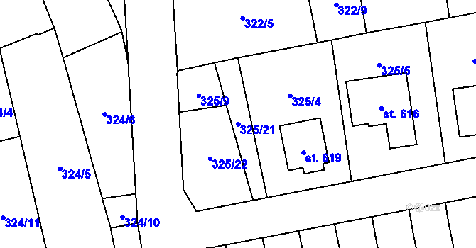 Parcela st. 325/21 v KÚ Bělá nad Radbuzou, Katastrální mapa