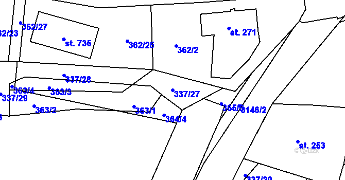 Parcela st. 337/27 v KÚ Bělá nad Radbuzou, Katastrální mapa