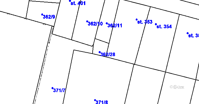Parcela st. 362/28 v KÚ Bělá nad Radbuzou, Katastrální mapa
