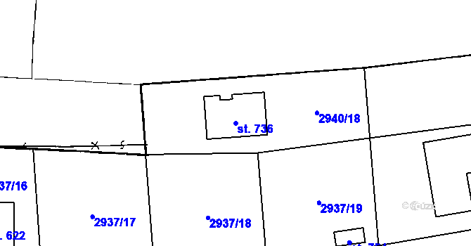 Parcela st. 736 v KÚ Bělá nad Radbuzou, Katastrální mapa