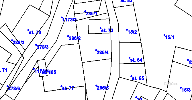 Parcela st. 286/4 v KÚ Bystřice u Bělé nad Radbuzou, Katastrální mapa