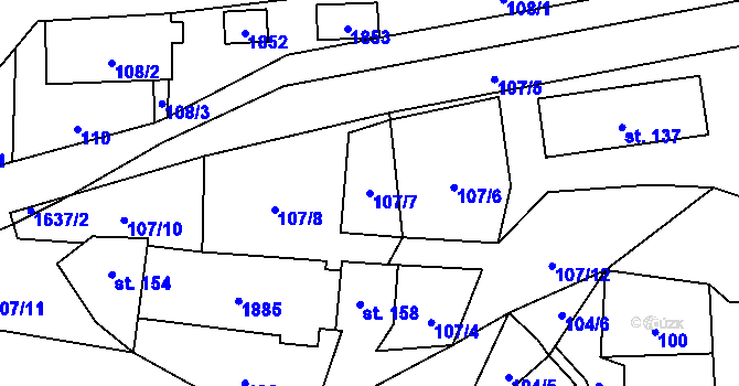 Parcela st. 107/7 v KÚ Újezd Svatého Kříže, Katastrální mapa