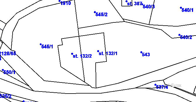 Parcela st. 132/1 v KÚ Bělá nad Svitavou, Katastrální mapa