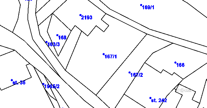 Parcela st. 167/1 v KÚ Bělá nad Svitavou, Katastrální mapa