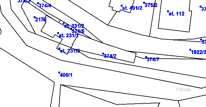 Parcela st. 374/2 v KÚ Bělá nad Svitavou, Katastrální mapa
