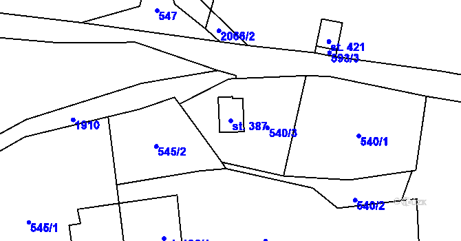 Parcela st. 387 v KÚ Bělá nad Svitavou, Katastrální mapa