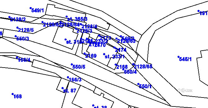 Parcela st. 233/1 v KÚ Bělá nad Svitavou, Katastrální mapa