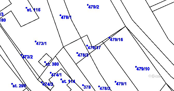 Parcela st. 479/17 v KÚ Bělá nad Svitavou, Katastrální mapa