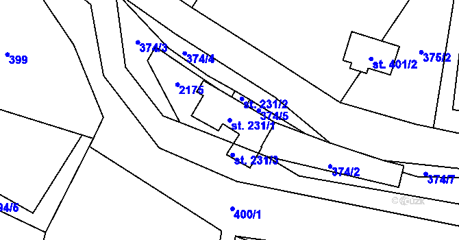 Parcela st. 231/1 v KÚ Bělá nad Svitavou, Katastrální mapa