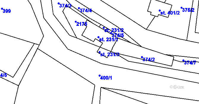 Parcela st. 231/3 v KÚ Bělá nad Svitavou, Katastrální mapa