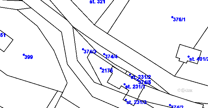 Parcela st. 374/4 v KÚ Bělá nad Svitavou, Katastrální mapa