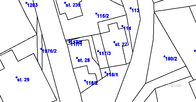 Parcela st. 117/3 v KÚ Bělá nad Svitavou, Katastrální mapa
