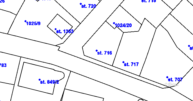 Parcela st. 716 v KÚ Bělá pod Bezdězem, Katastrální mapa