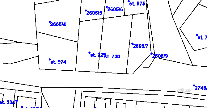 Parcela st. 730 v KÚ Bělá pod Bezdězem, Katastrální mapa