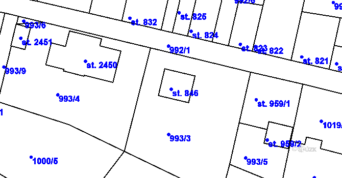 Parcela st. 846 v KÚ Bělá pod Bezdězem, Katastrální mapa