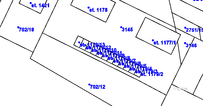 Parcela st. 1179/9 v KÚ Bělá pod Bezdězem, Katastrální mapa