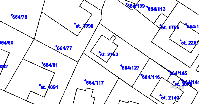 Parcela st. 2153 v KÚ Bělá pod Bezdězem, Katastrální mapa