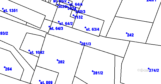 Parcela st. 281/3 v KÚ Bělá pod Bezdězem, Katastrální mapa
