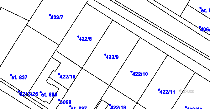 Parcela st. 422/9 v KÚ Bělá pod Bezdězem, Katastrální mapa