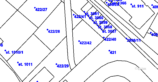 Parcela st. 422/42 v KÚ Bělá pod Bezdězem, Katastrální mapa
