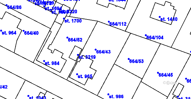 Parcela st. 664/43 v KÚ Bělá pod Bezdězem, Katastrální mapa