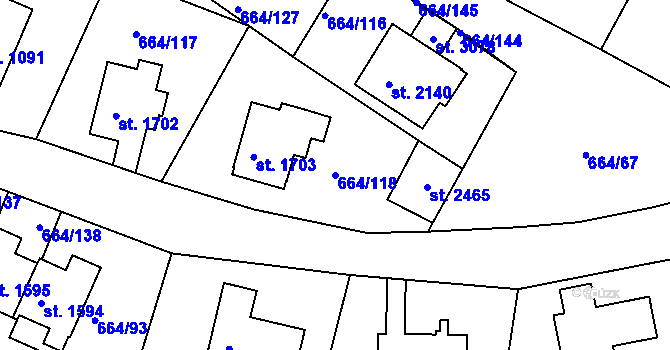 Parcela st. 664/118 v KÚ Bělá pod Bezdězem, Katastrální mapa
