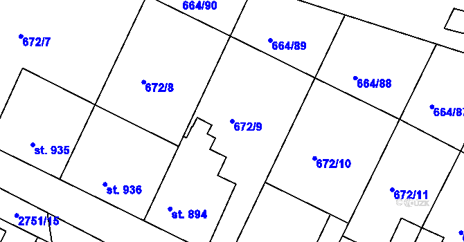 Parcela st. 672/9 v KÚ Bělá pod Bezdězem, Katastrální mapa