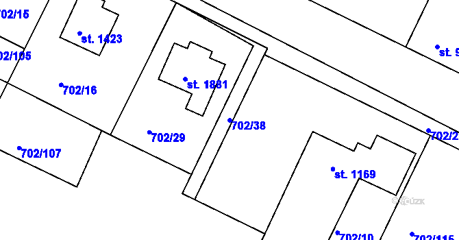Parcela st. 702/38 v KÚ Bělá pod Bezdězem, Katastrální mapa