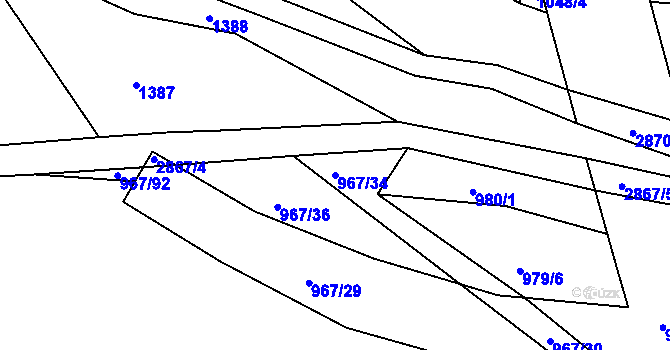 Parcela st. 967/34 v KÚ Bělá pod Bezdězem, Katastrální mapa