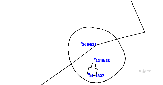 Parcela st. 2694/34 v KÚ Bělá pod Bezdězem, Katastrální mapa