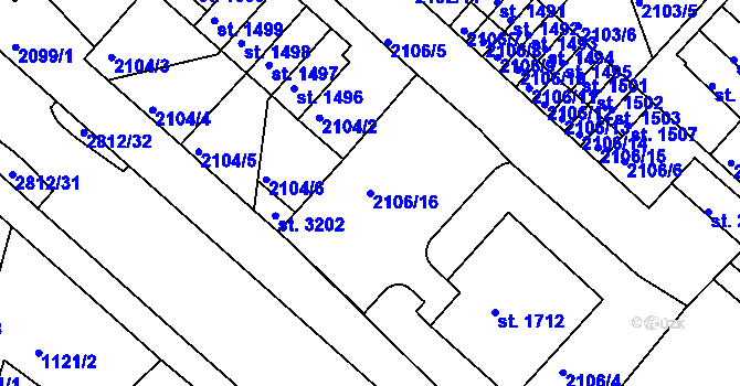 Parcela st. 2106/16 v KÚ Bělá pod Bezdězem, Katastrální mapa