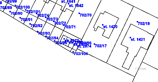 Parcela st. 702/96 v KÚ Bělá pod Bezdězem, Katastrální mapa
