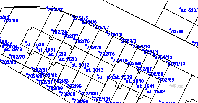 Parcela st. 702/75 v KÚ Bělá pod Bezdězem, Katastrální mapa