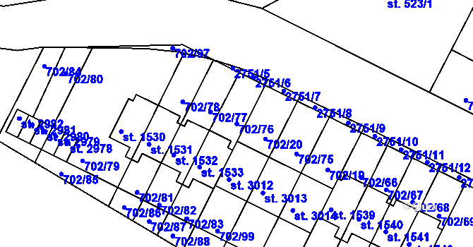 Parcela st. 702/76 v KÚ Bělá pod Bezdězem, Katastrální mapa