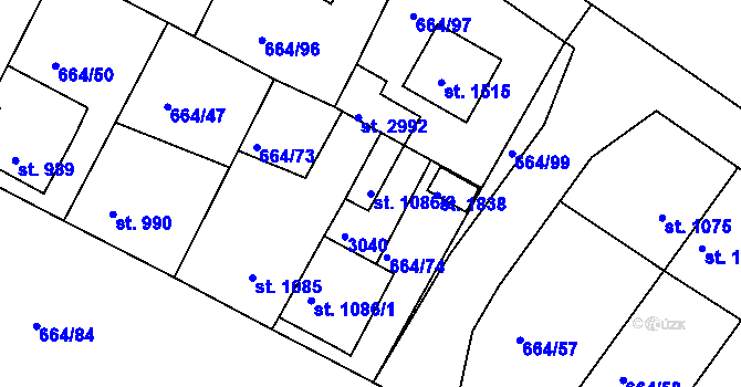Parcela st. 1086/2 v KÚ Bělá pod Bezdězem, Katastrální mapa