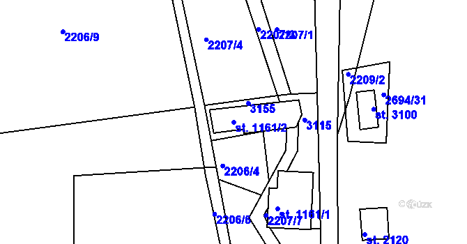 Parcela st. 1161/2 v KÚ Bělá pod Bezdězem, Katastrální mapa