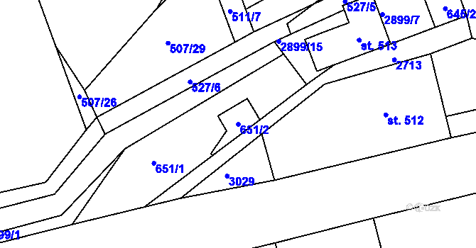 Parcela st. 651/2 v KÚ Bělá pod Bezdězem, Katastrální mapa