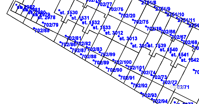 Parcela st. 702/99 v KÚ Bělá pod Bezdězem, Katastrální mapa