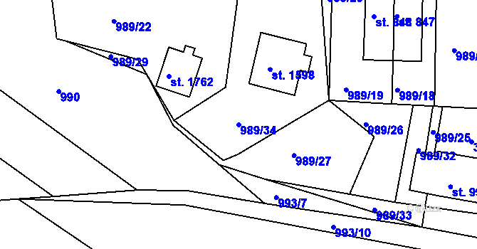 Parcela st. 989/34 v KÚ Bělá pod Bezdězem, Katastrální mapa