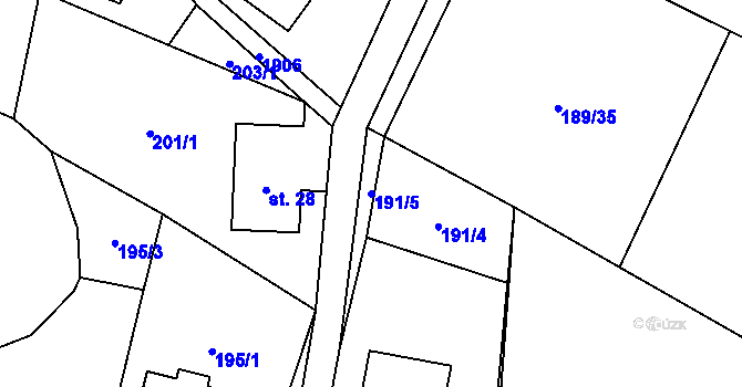 Parcela st. 191/5 v KÚ Adolfovice, Katastrální mapa