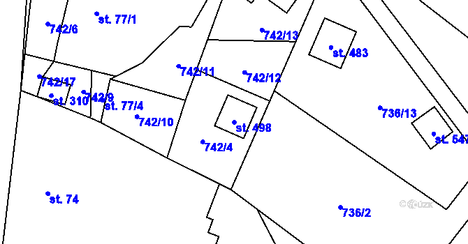 Parcela st. 498 v KÚ Adolfovice, Katastrální mapa