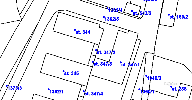 Parcela st. 347/2 v KÚ Adolfovice, Katastrální mapa