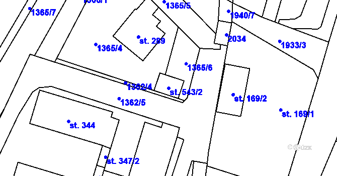 Parcela st. 543/2 v KÚ Adolfovice, Katastrální mapa