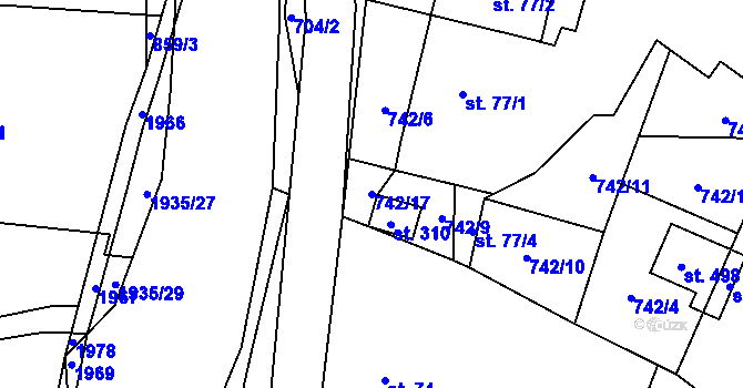 Parcela st. 742/17 v KÚ Adolfovice, Katastrální mapa