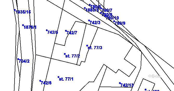 Parcela st. 77/3 v KÚ Adolfovice, Katastrální mapa