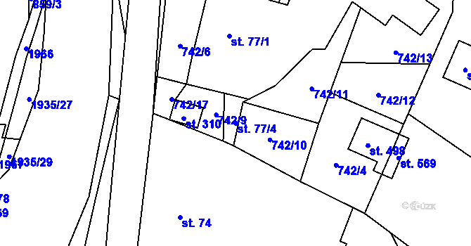 Parcela st. 77/4 v KÚ Adolfovice, Katastrální mapa