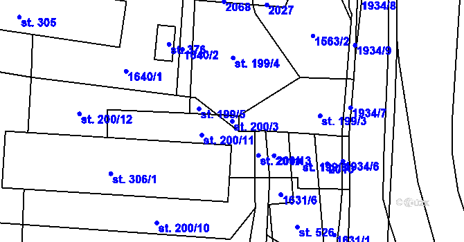 Parcela st. 200/3 v KÚ Adolfovice, Katastrální mapa